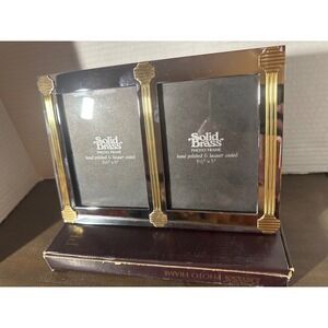Vintage Solid Brass Double Photo Frame 3.5x5 Silver Gold Two Tone Ribbed NEW